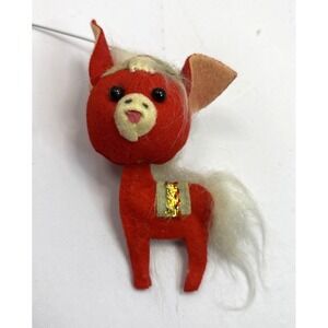 Vintage Red White Felt Flocked Deer Christmas Ornament Japan 4 1/4" RARE